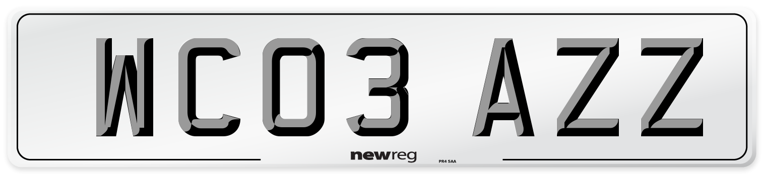 WC03 AZZ Number Plate from New Reg